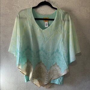 Ruby Rd. Aqua and Taupe Patterned Blouse